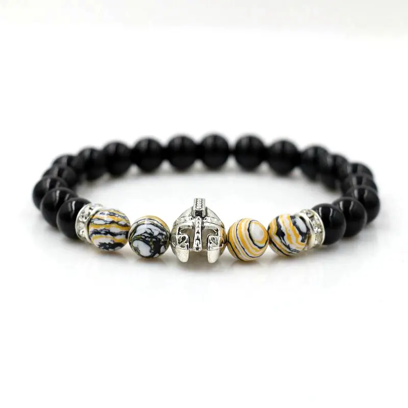 Bppccr Для мужчин шлем Браслеты желтая Зебра зерна камня римские рыцарь Спартанский