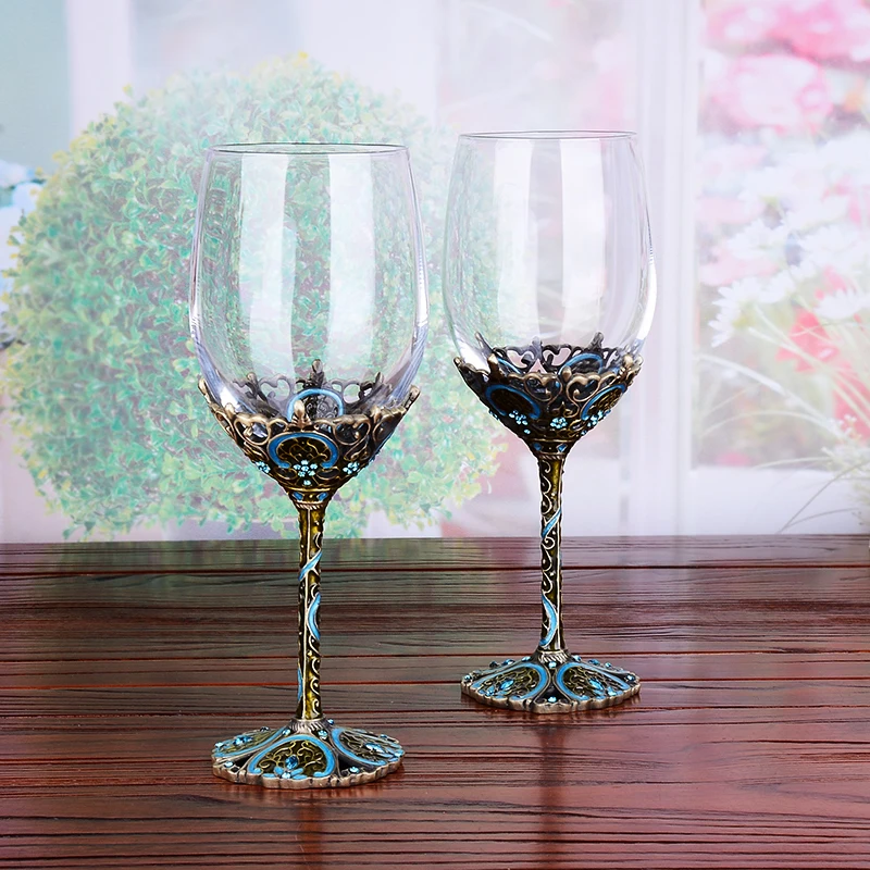 1 Set European Vintage Enamel wine glass cup Crystal Goblets Red Wine glasses cups champagne Wedding Gift With Box 350ml | Дом и сад