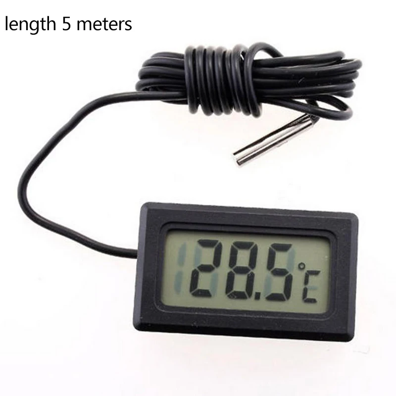 black 5m wire Junejour цифровой термометр с ЖК-дисплеем мини-аквариумный термометр для холодильника морозильники метр охладители 1/2/3/5 м Длина зонда инструмент - Цвет: black 5m wire