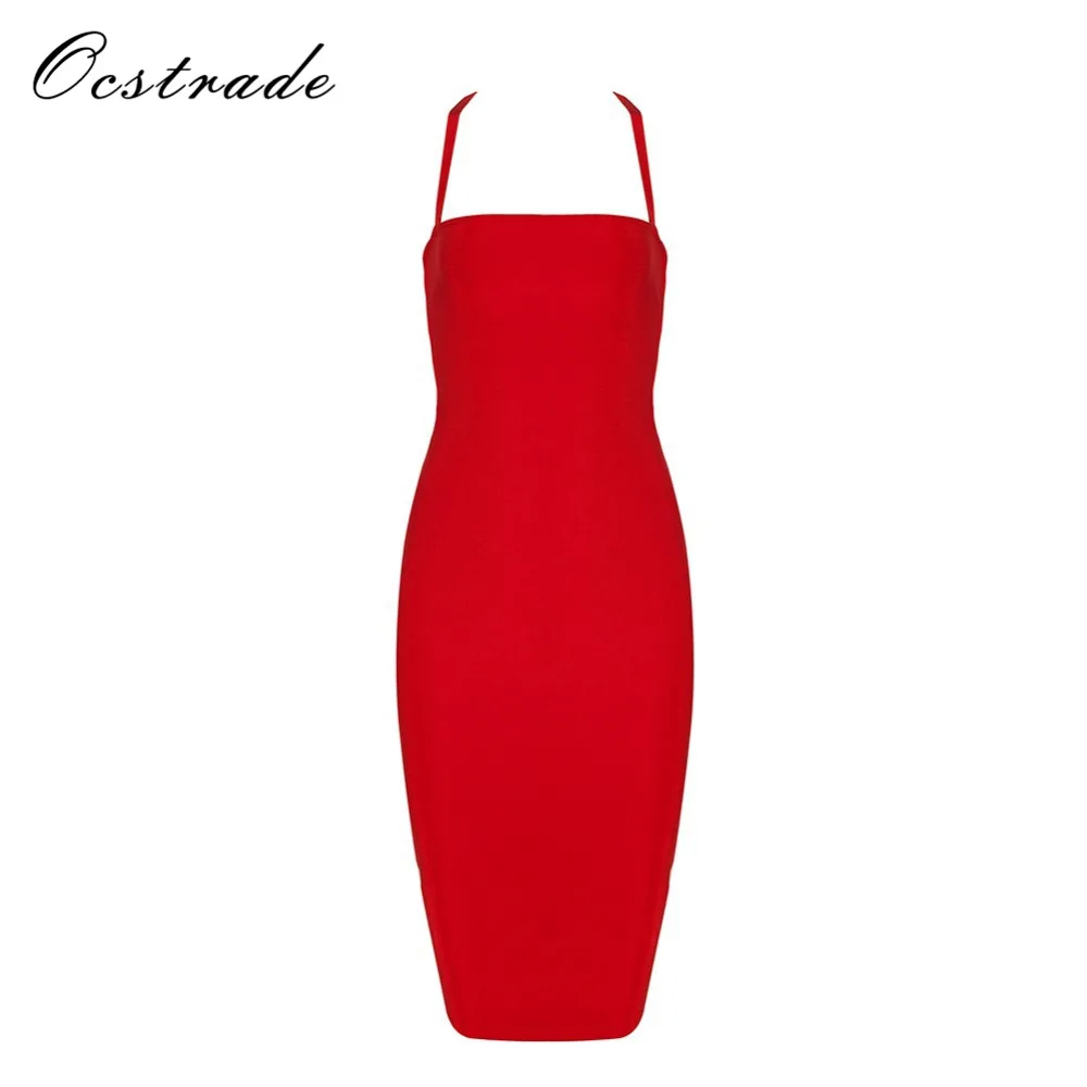 Ocstrade летнее сексуальное вечернее платье с открытой спиной красное Бандажное 2017