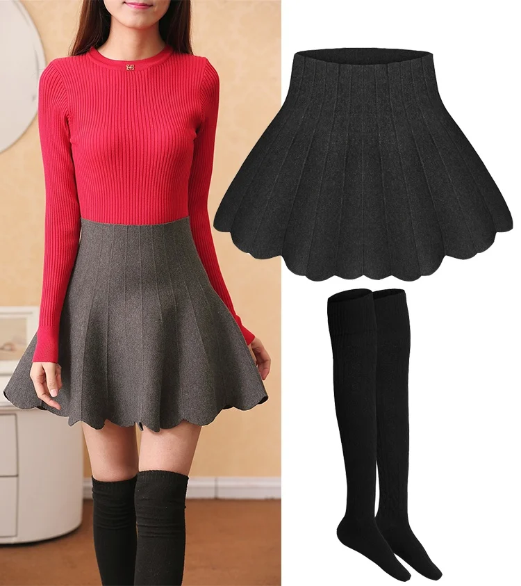 Новая осенняя и зимняя цветная вязаная юбка с зонтиком | Женская одежда