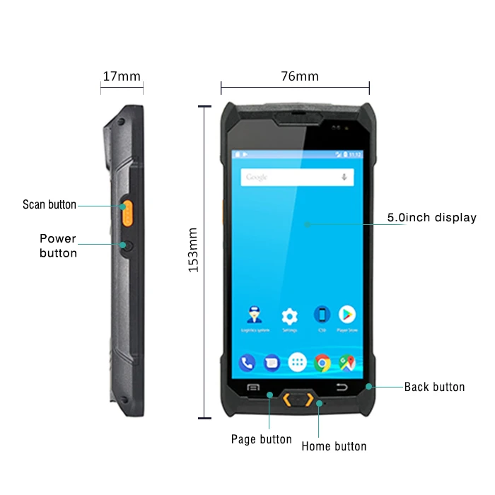 Android КПК ручной 5 дюймов сенсорный экран NFC карта IP67 мобильный pos-терминал