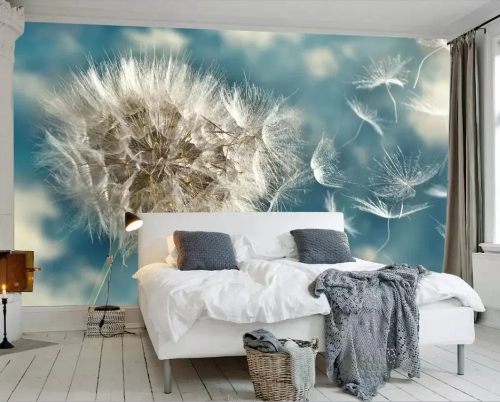 Pale blue pure dandelion Nordic simple background wall | Обустройство дома