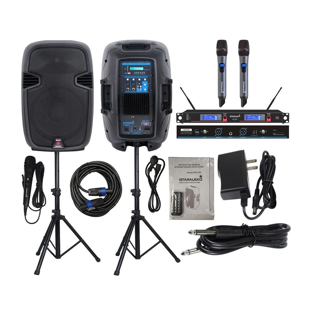 STARAUDIO 2 шт 2000 W Питание 12 дюймов активные колонки DJ этап PA стоит проводной микрофон