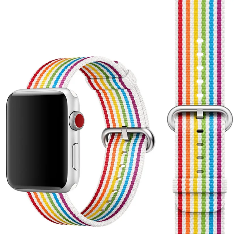 new stip colorful Лямка из нейлоновой ткани для наручных часов Apple watch, версии 44 мм 40 мм, correa, aplle watch 42 мм, 38 мм, браслет на запястье ремень наручных часов Iwatch, 4/3/2/1 - Цвет ремешка: new stip colorful