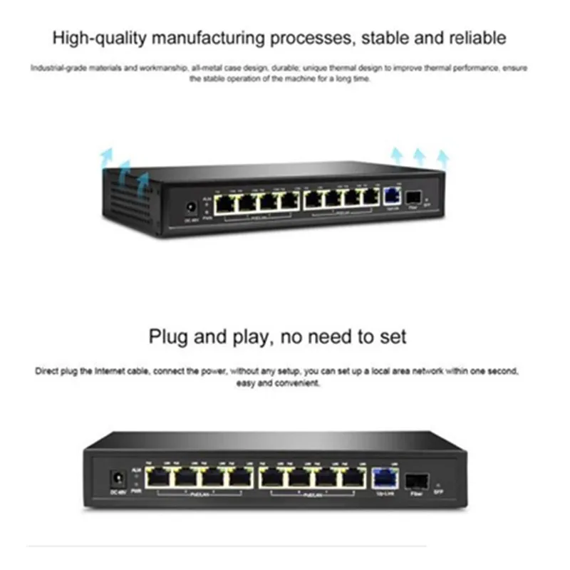 10/100/1000 м сетевой коммутатор 9 Порты Gigabit Неуправляемый POE Беспроводной контроллер