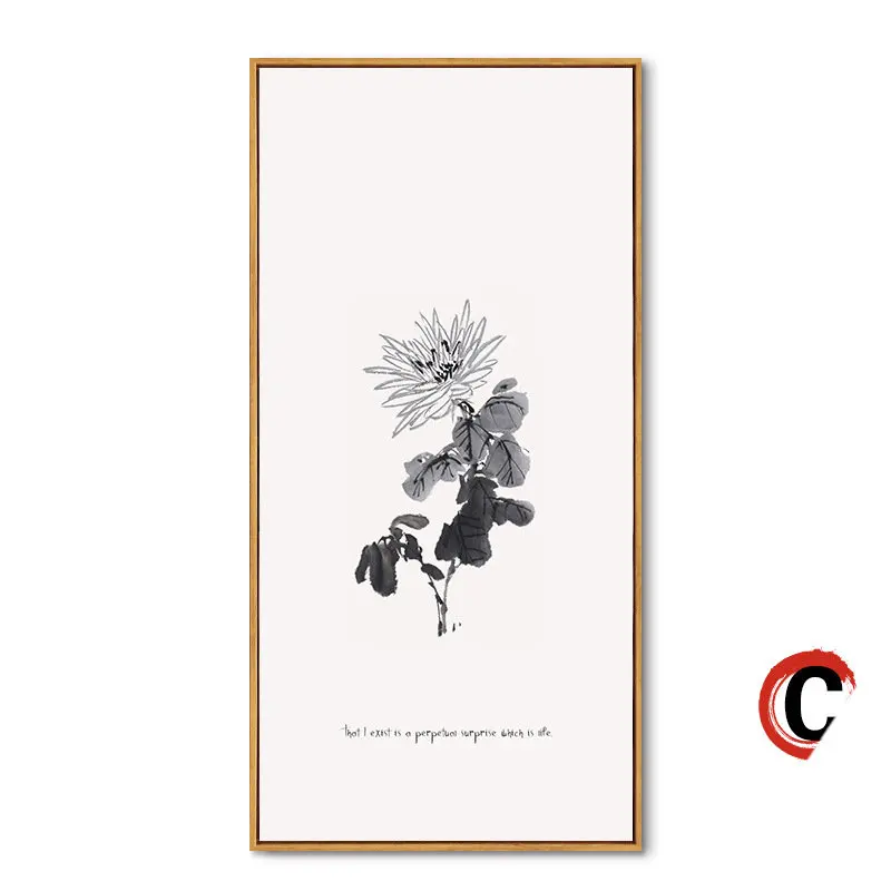 Черно белые простые цветы китайский стиль Водные чернила холст живопись