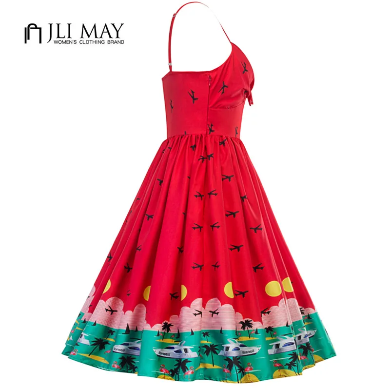 JLI MAY женское красное платье сарафан летнее винтажное сексуальное праздничное с