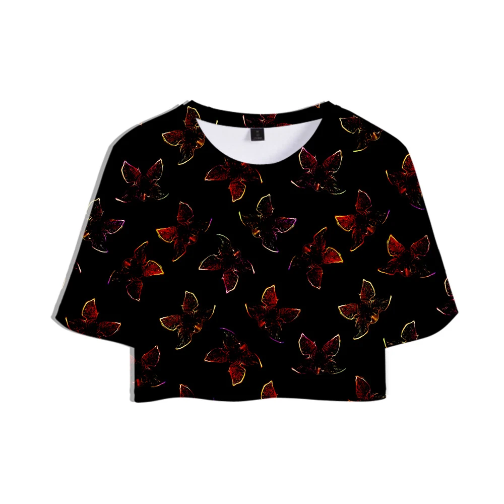 Кроп-Топ женский с 3D принтом очень странные дела модная футболка коротким