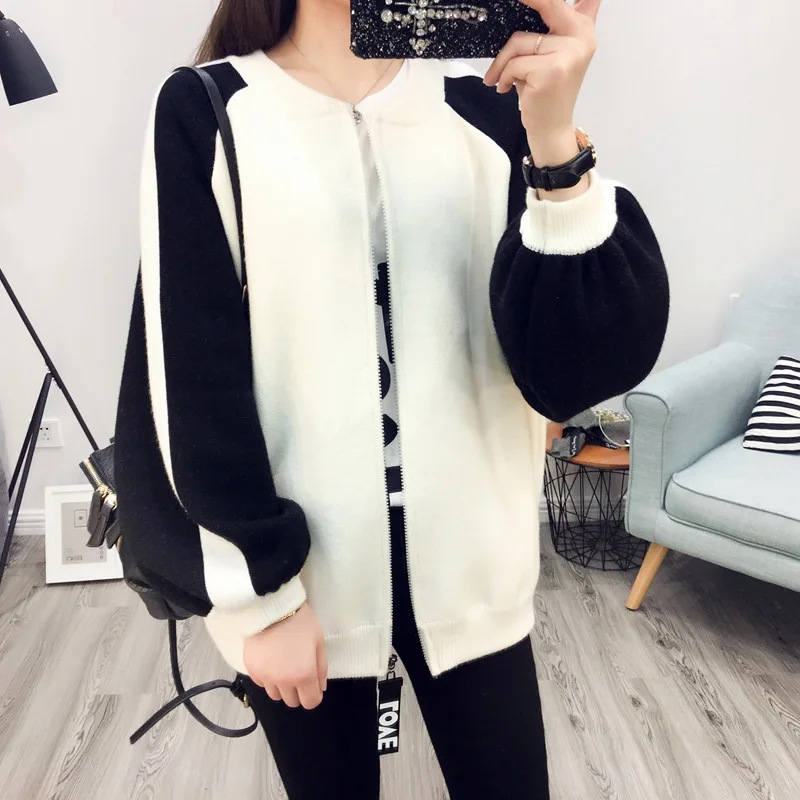 2017Autumn winter Women Sweater Coat Basic Baseball Jackets female jacket Coats Outerwear Patchwork knit Cardigans |