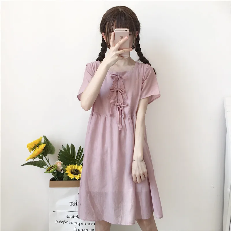 2019 женские платья Япония Kawaii Ulzzang Новое повседневное свободное платье милые