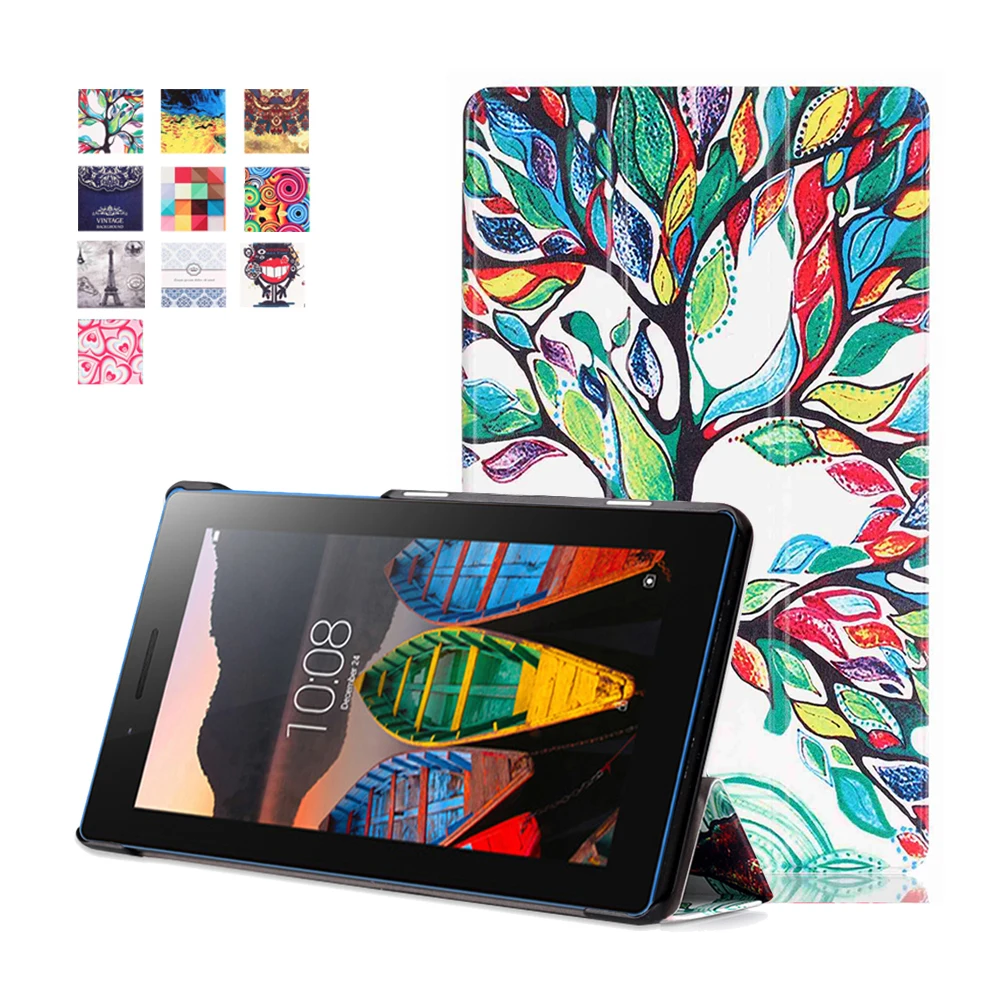 Тонкий кожаный чехол подставка с принтом оболочка для Lenovo Tab3 7 Essential TB3 710F 710I +