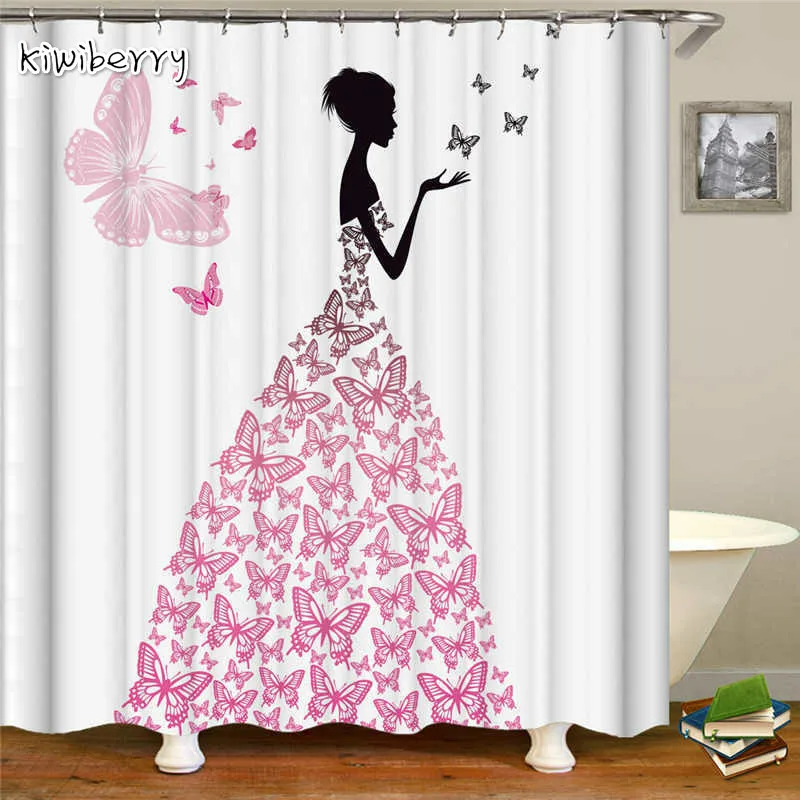 Butterfly Pattern Shower Curtain Rings PE Waterproof Polyester Bape Flower Printed Bath Curtains With 12 Hooks For Bathtub Decor | Дом и сад