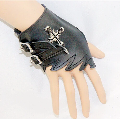 Модные перчатки из искусственной кожи в стиле панк с перекрестными черепами