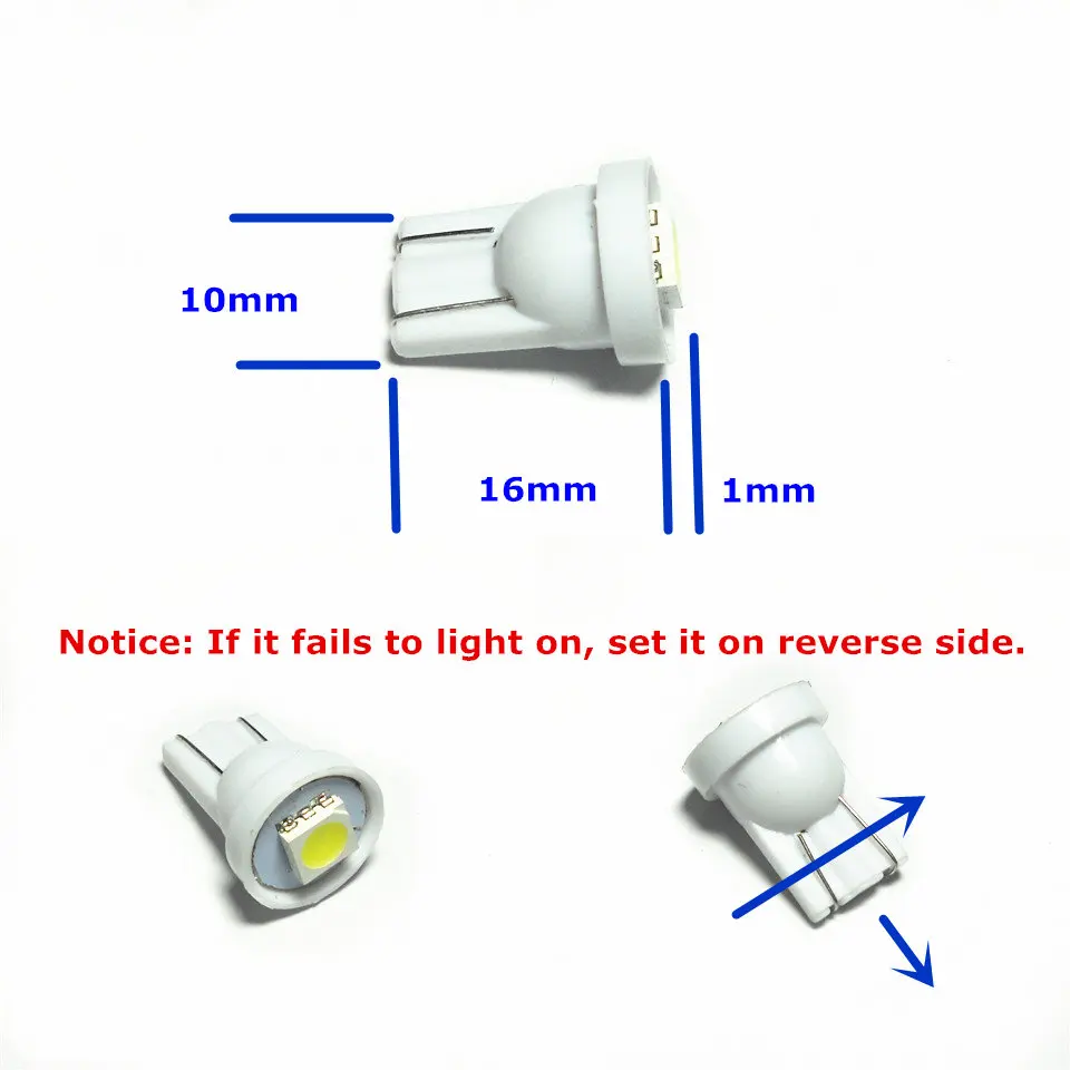 12V LED Car Bulb Lamp 10pcs T10(1*5050 SMD Bulb)W5W W2.1X9.5d for Signal Door Licence Board Top Reading Parking Light | Автомобили и