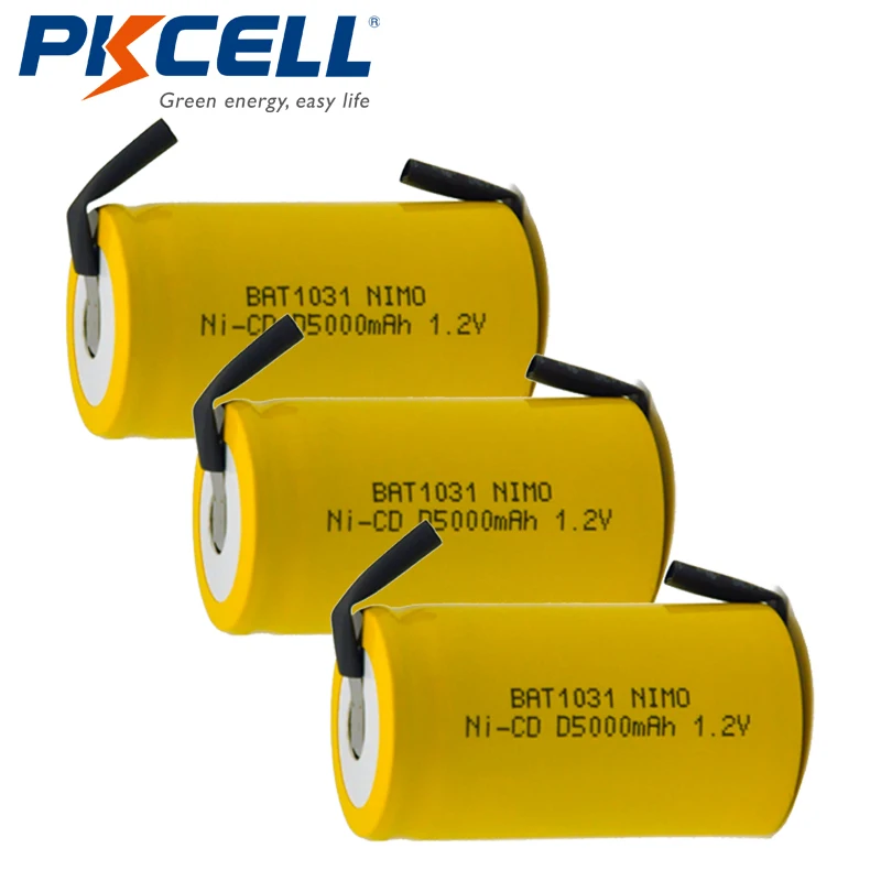 3 шт PKCELL 1,2 V Ni-Cd D Аккумулятор 5000mAh NiCD аккумуляторы плоский верх с вкладками