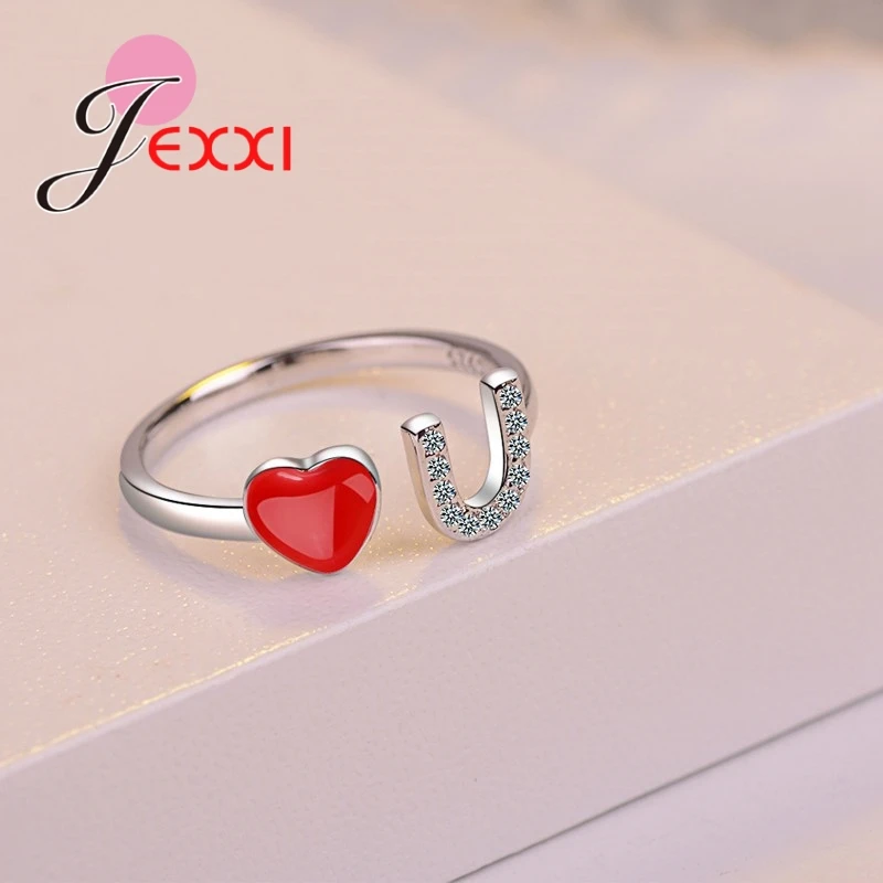 Женское кольцо с красным сердечком регулируемое серебряное 925 пробы|Кольца| |