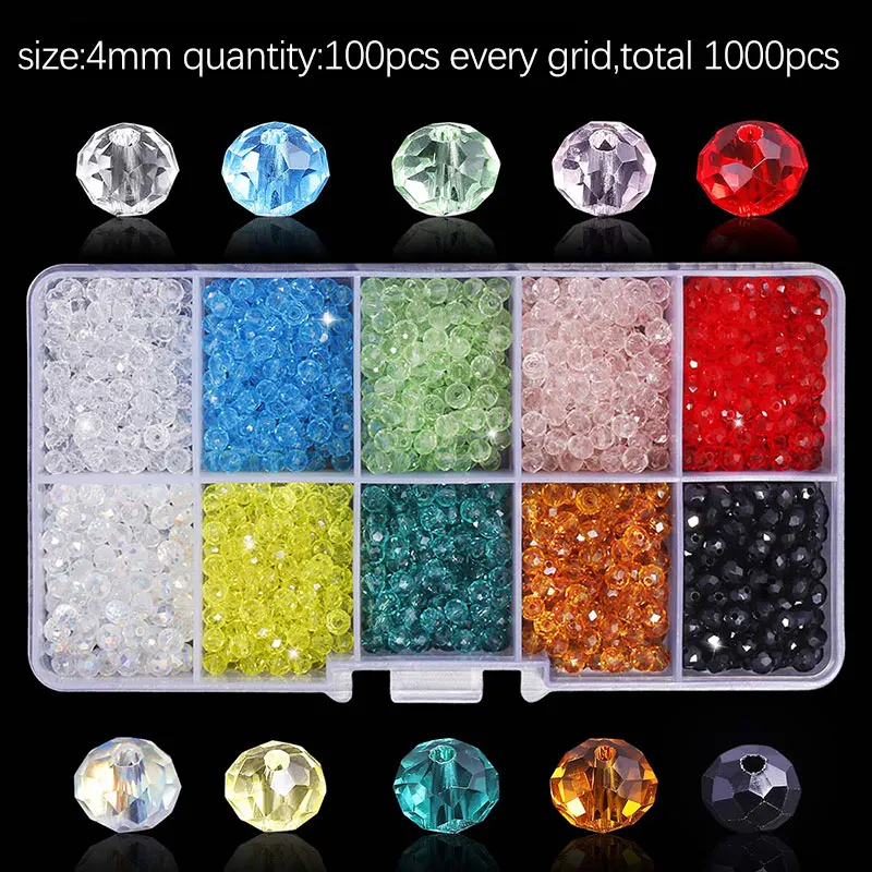4mm-1000pcs 10 цветов хрустальные бусины Круглые Стеклянные бусины граненые свободные бусины с контейнерной коробкой для изг - Цвет: 4mm-1000pcs
