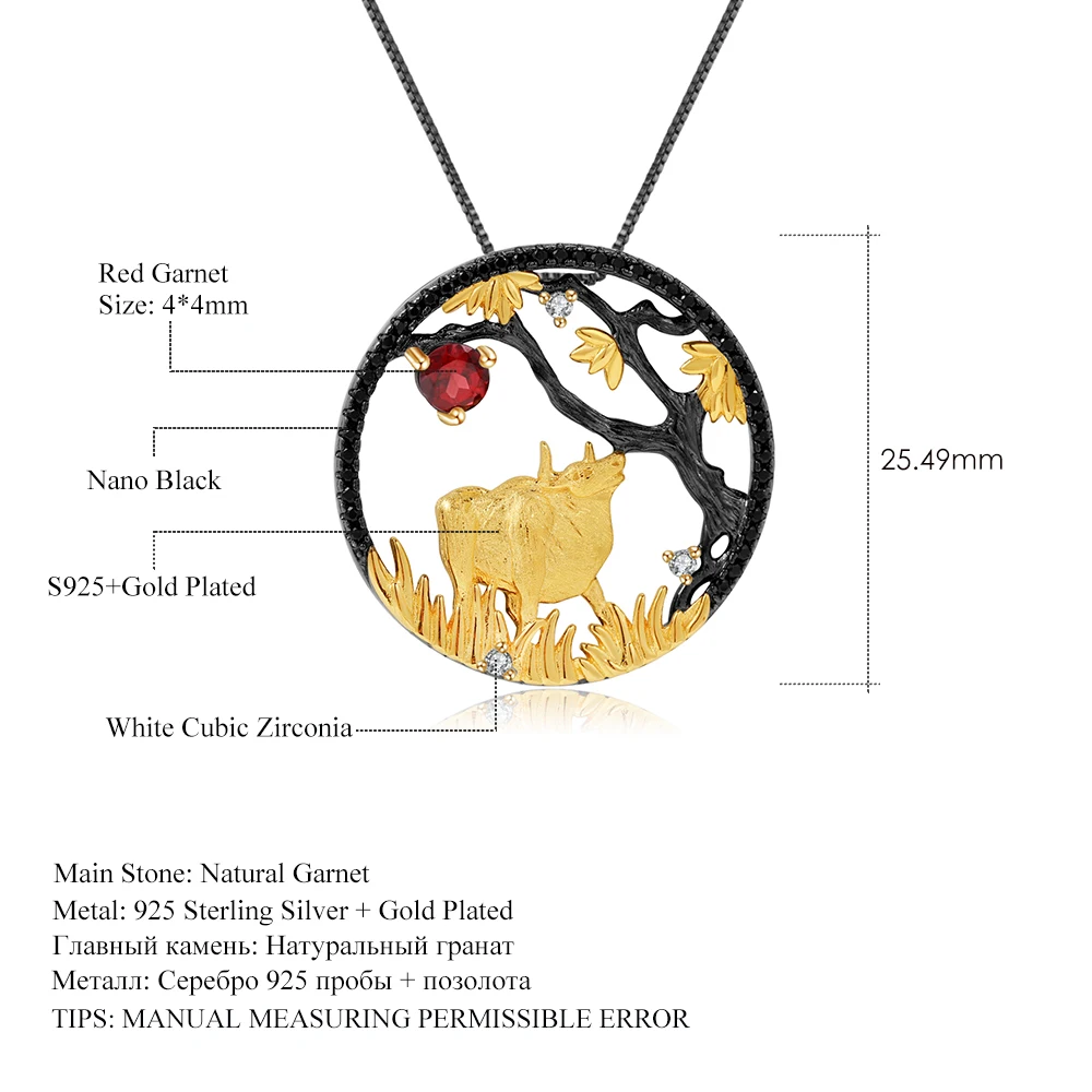 

GEM'S BALLET Natural Red Garnet Handmade Creative Pendant Necklace 925 Sterling Silver Ox Patient Zodiac Jewelry For Women