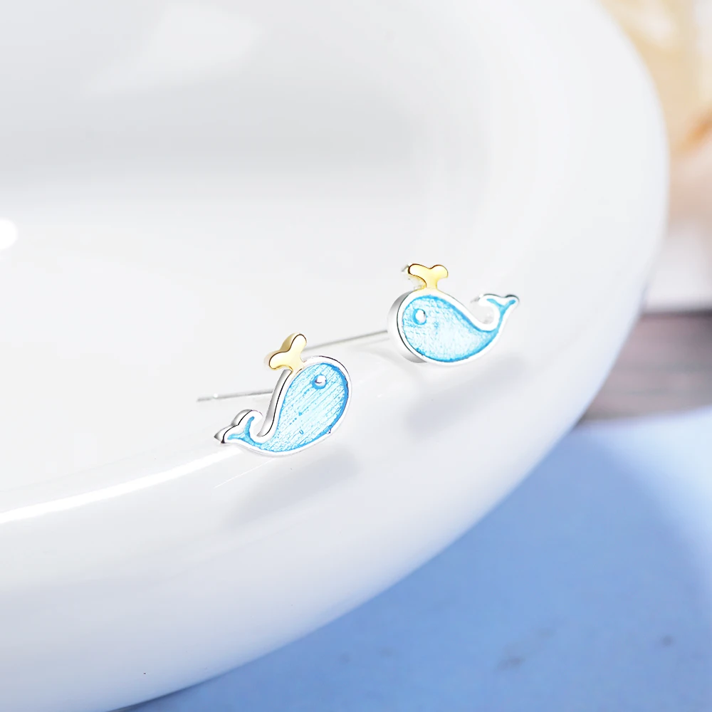 Cute Little Blue Whale Earrings 925 Sterling Silver Marine Animal For Women Girl Gift Boucle D'oreille S-e646 | Украшения и