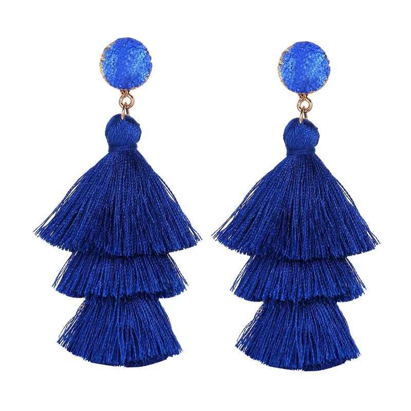 FCS64130 17 км Boho Druzy серьги-кисточки женские длинные висячие серьги для женщин девушек красные синие желтые богемные массивные ювелирные изделия - Окраска металла: FCS64130