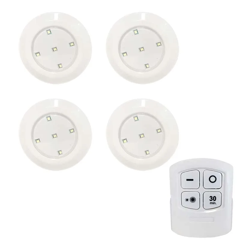 1Remote 4 Lamp Ультра-яркие светодиодные шайбы на батарейках под шкафом освещение фонарик для шкафа шкаф лестница Прихожая Ночная лампа - Цвет: 1Remote 4 Lamp