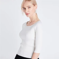 korean half sleeve knitted womens sweater slash neck sexy sueter mujer invierno 2019 elastic slim pull femme d373