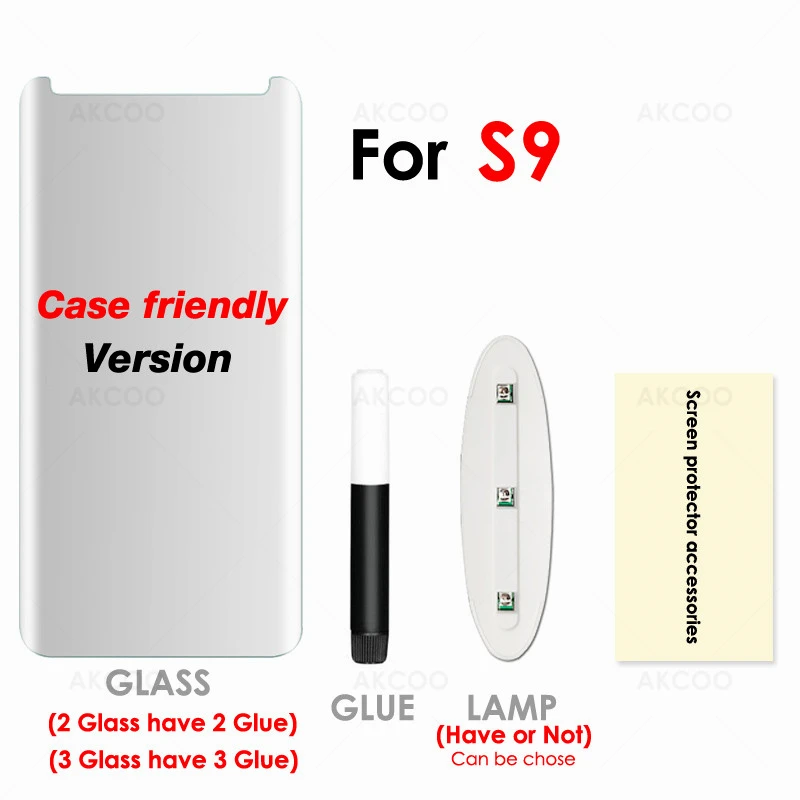 S9 A Pack Akcoo S8 протектор экрана с жидким УФ Полный Клей Стекло протектор для samsung Galaxy S9 S8 Plus закаленное Полное покрытие стекло пленка - Цвет: S9 A Pack