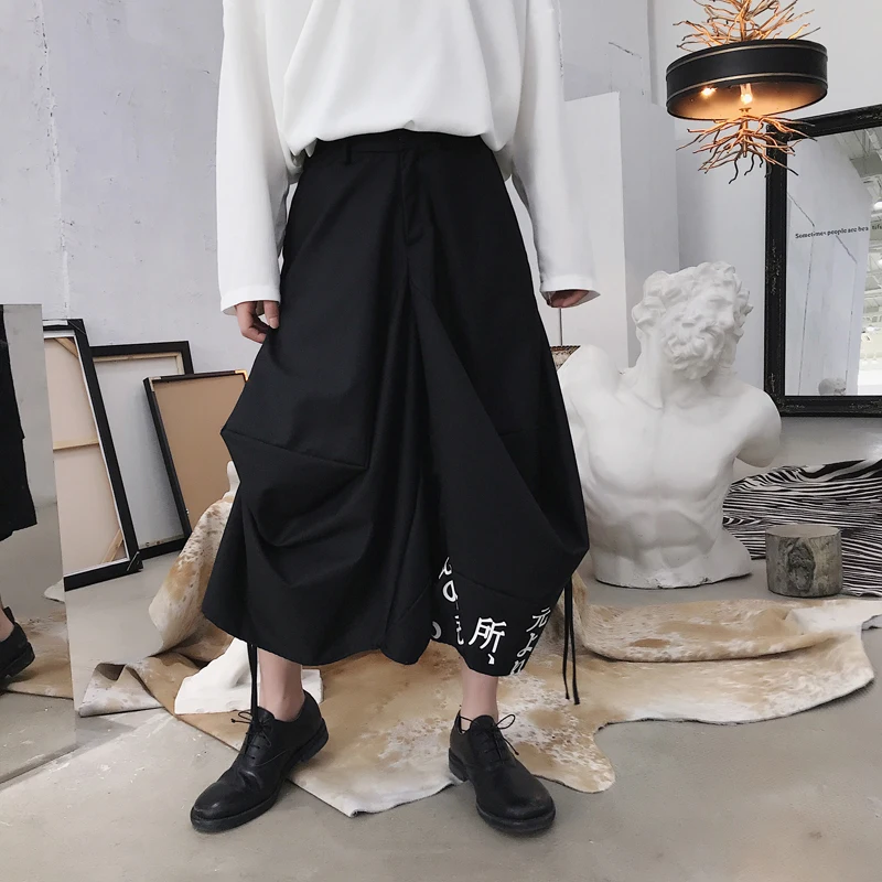 

M-XXL!! Early autumn niche show new irregular pants legs design loose wide leg hanging harem pants tide men's eight pants.