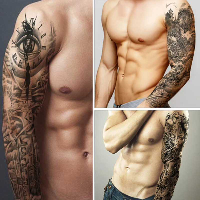 

48*17CM Large Tattoo For Men Women Full Body Art Arm Sleeve Tattoo Waterproof Soldier Black Temporary Tattoo Stickers