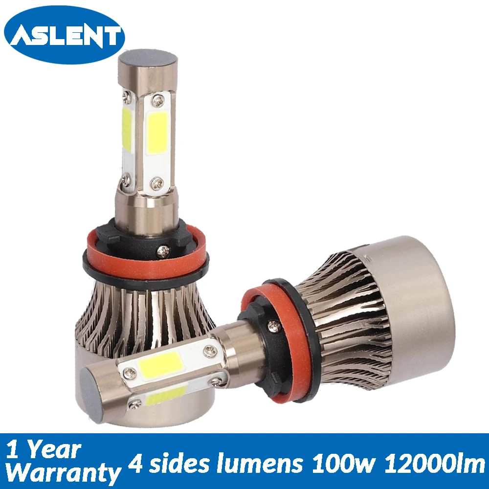 

Aslent New 4 Sides Lumens COB 100W 12000lm H7 H4 H11 9005 9006 LED Lamps for Cars Headlight Auto Headlamp fog Light Bulbs 12V