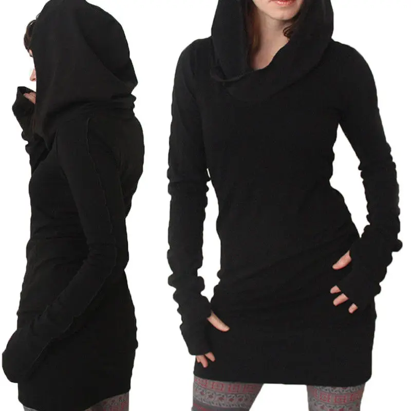 Женское облегающее платье-джемпер с длинным рукавом и капюшоном повседневная