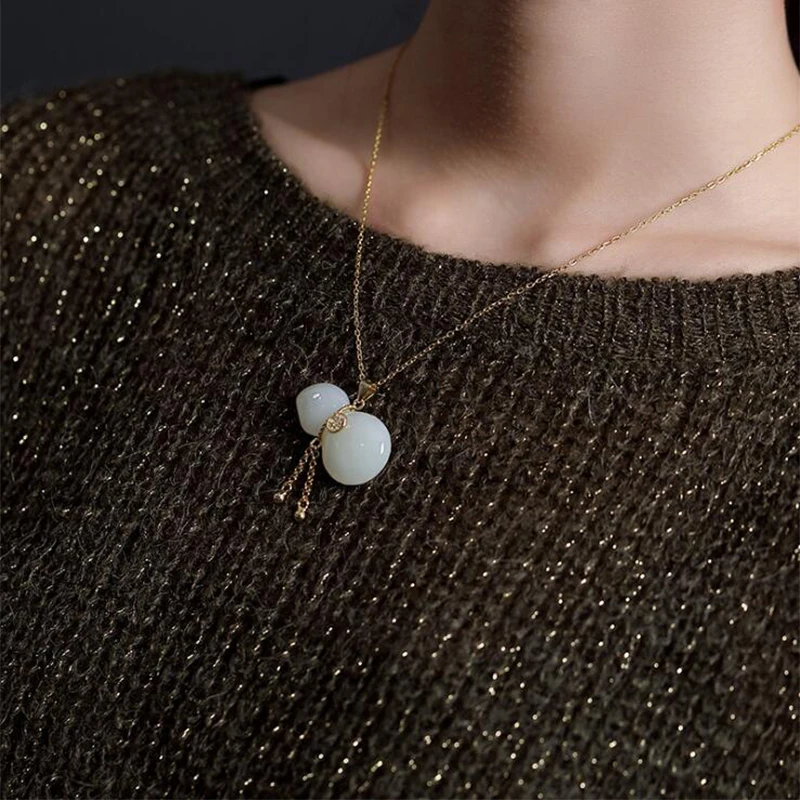 

2019 Mosaic natural stone Jade Gourd Amulet Letter Necklace Pendant 100% 925 Sterling Silver Jewelry Women initial Neckalce R02