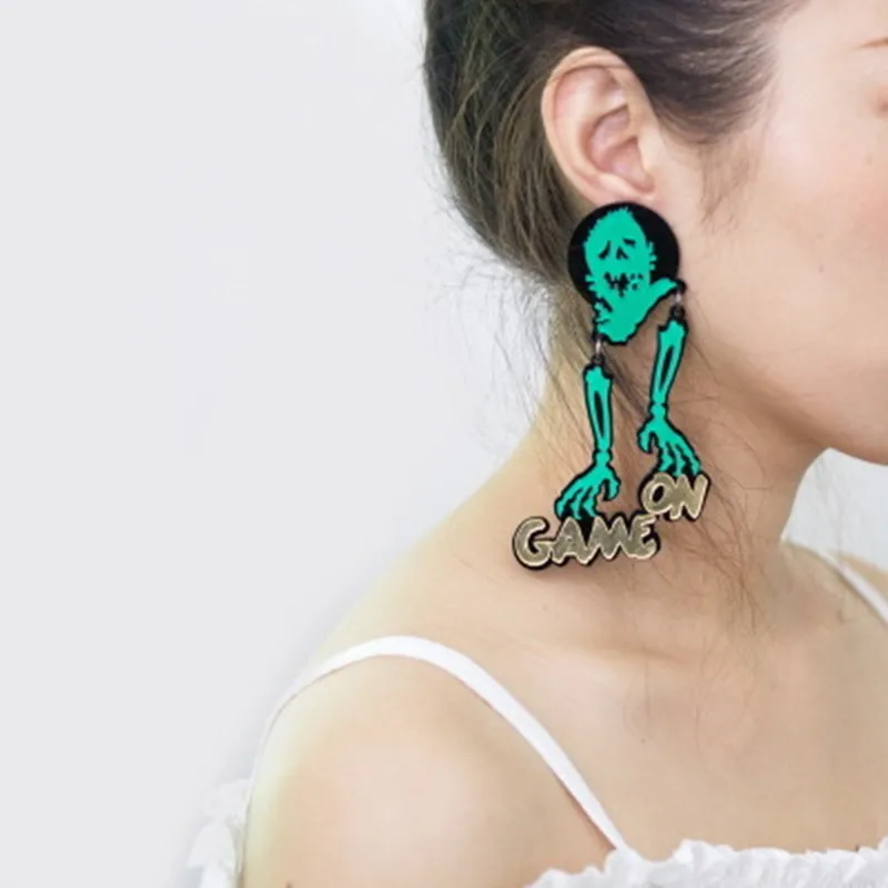 Модные красочные серьги с сахарным черепом персональные акриловые скелеты