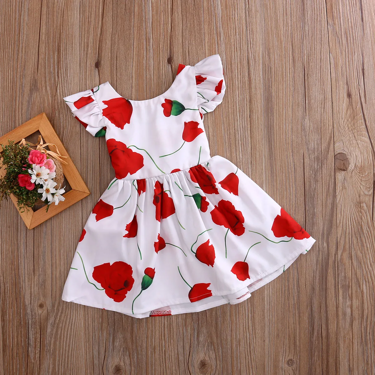 

2017 New Baby Lotus Lace Dress Infant girl Rose Floral Print Baby Girls Clothes Dress Princess Birthday Dress for Baby Girl