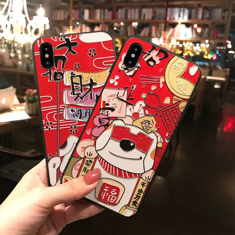 MKS 3D red cute dog cartoon maneki neko Plutus cat sakura momoko silicon case For iPhone X / 6 7 8 6S Plus XS MAX XR | Мобильные