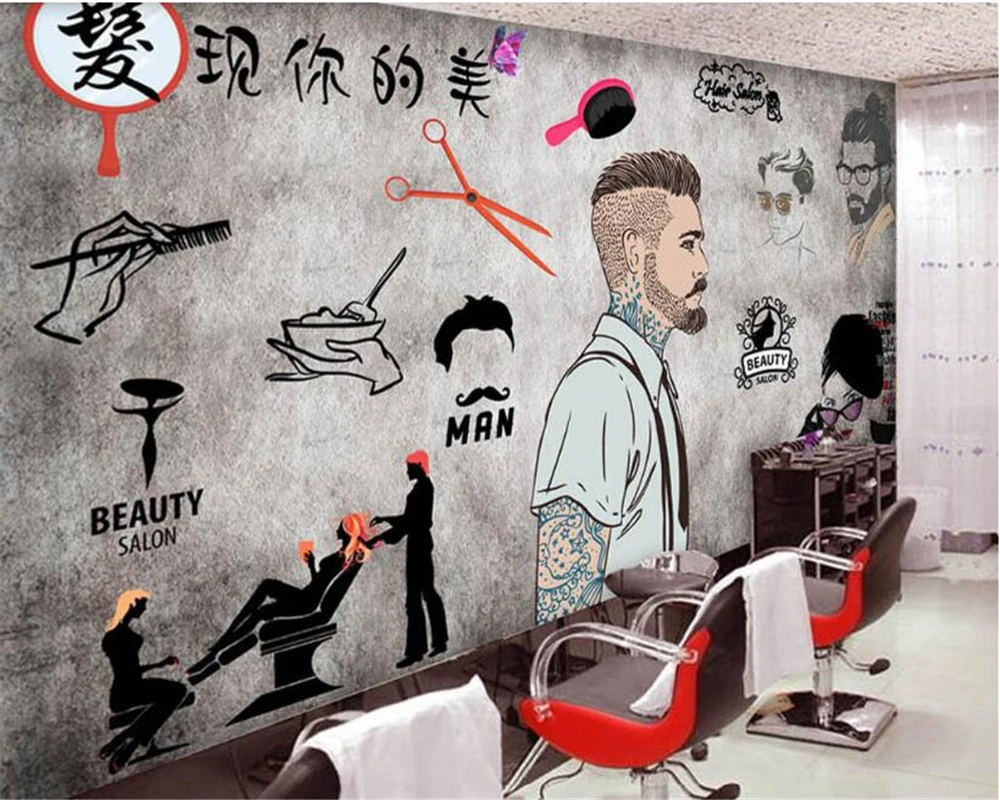 

beibehang High fashion wall paper European and American industrial wind cement 3d wallpaper hairdressing barber shop background