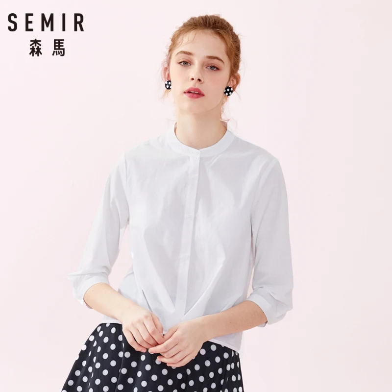 SEMIR Женская хлопковая рубашка классического кроя с рукавами средней длины
