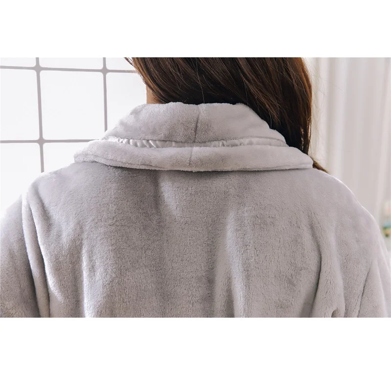 Зимние плотные фланелевые халаты мужской и женский халат однотонный серый