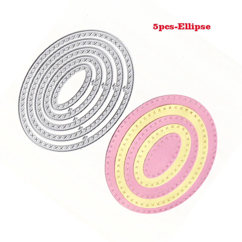 5pcs Ellipse 15 геометрических форм высечки для DIY скрапбукинга круглый квадратный цветок Звезда Форма s тиснение металла высечки штампы для фотоальбома - Цвет: 5pcs Ellipse