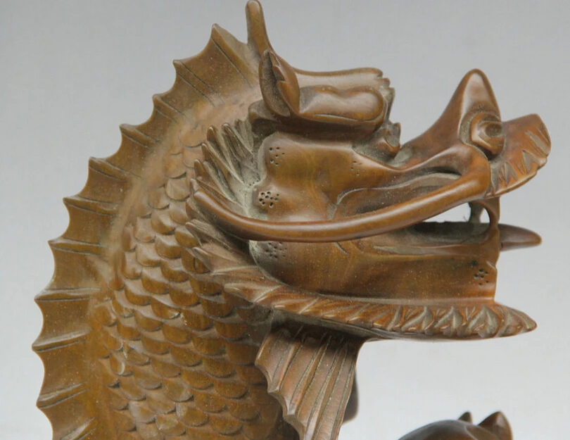 S5758 11&quot Chinese boxwood animal Fish barracuda Dragon Pot Jar Crock Statue sculpture D0318 | Дом и сад