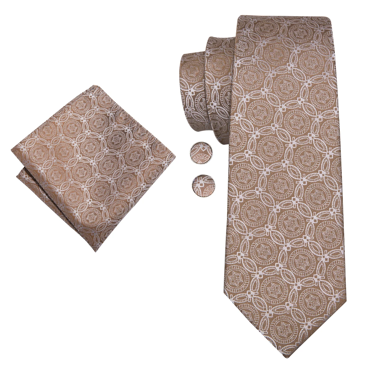 Hi-Tie Luxury Silk Men's Fashion Brown Floral Necktie Handkerchief Cufflinks Set Wedding Party Business Tie C-3086 | Аксессуары для