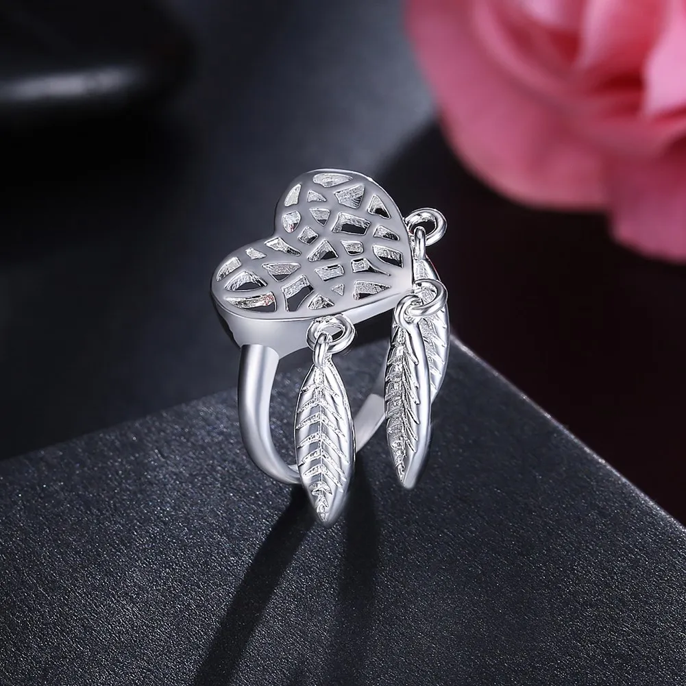 R941 Wholesale Fashion silver plated jewelry jewellery finger ring handmade twist lady gift classic hot women cz heart dangle | Украшения и