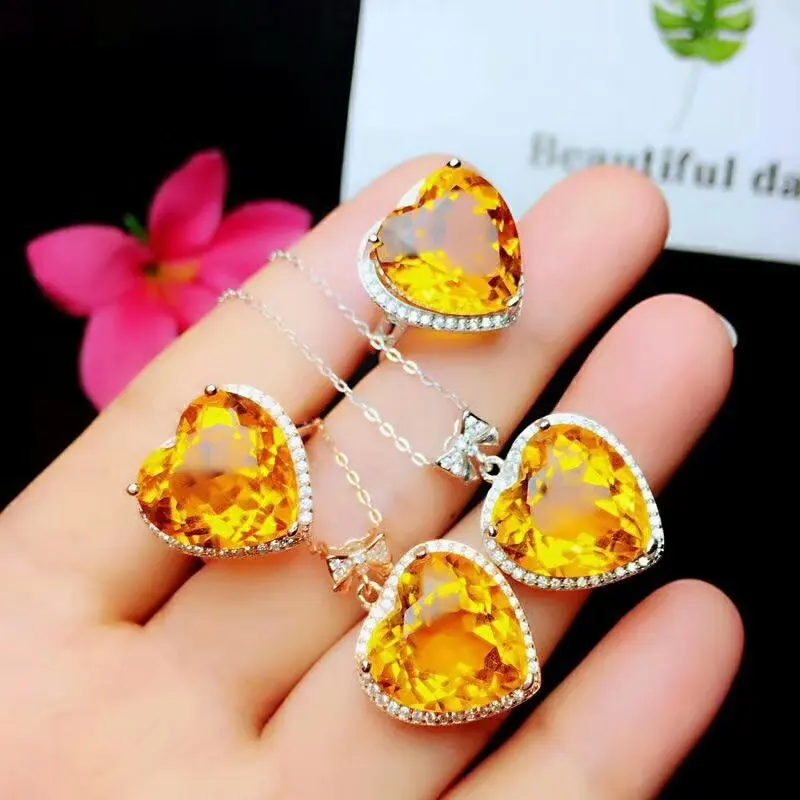 

shilovem 925 sterling silver Piezoelectric citrine Rings pendants send necklace Jewelry women trendy wedding open ltz1515agj