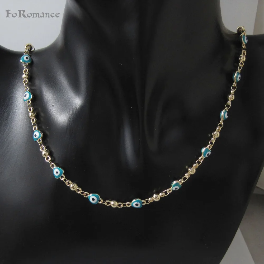 ORDER 10$ GET FREE SHIPPING/ GOLD GP EVIL EYE 18.5&quot NECKLACE 8.3&quot BRACELET SET BLUE ENAMEL BEADS IN HEART SHAPE EYES NEW | Украшения
