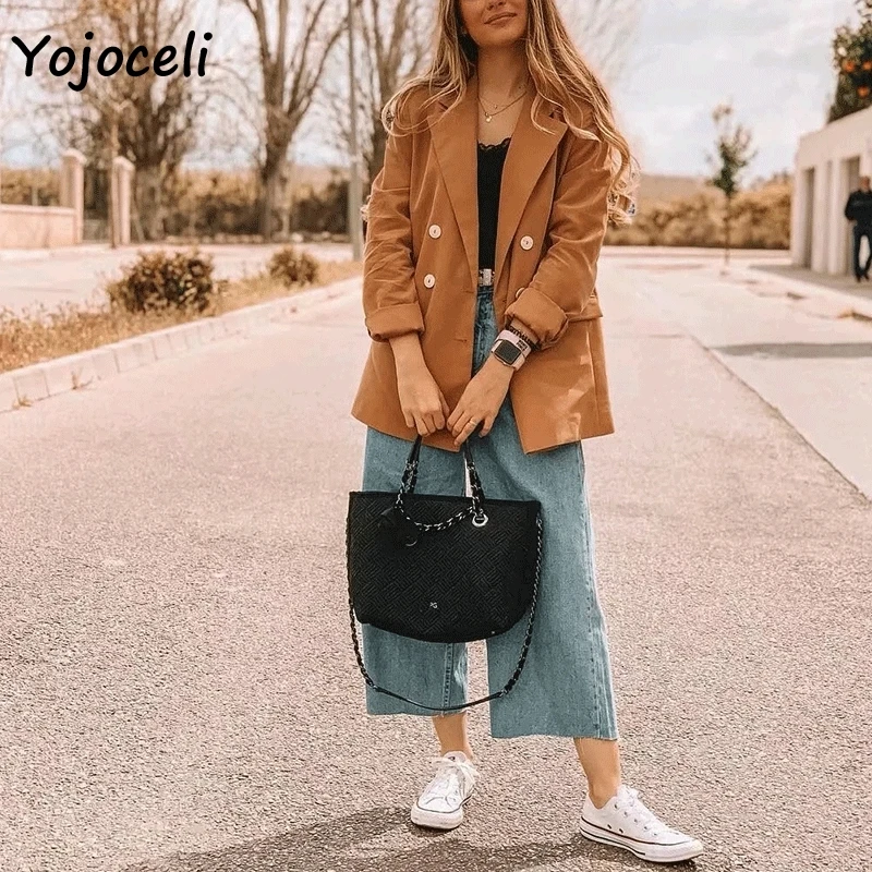 Модные двубортные блейзеры Yojoceli 2019 пальто женская уличная одежда верхняя куртка