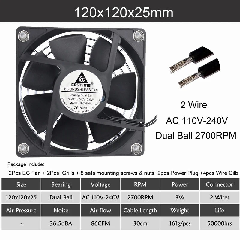 2pcs 12025 Dual Ball 2 шт Gdstime EC бесщеточный вентилятор осевой вентилятор 60 мм 80 мм 90 мм 120 мм PC Cooler AC 110 в 115 в 120 в 220 в 230 в 240 В в EC вентилятор чехол для компьютера - Цвет лезвия: 2pcs 12025 Dual Ball