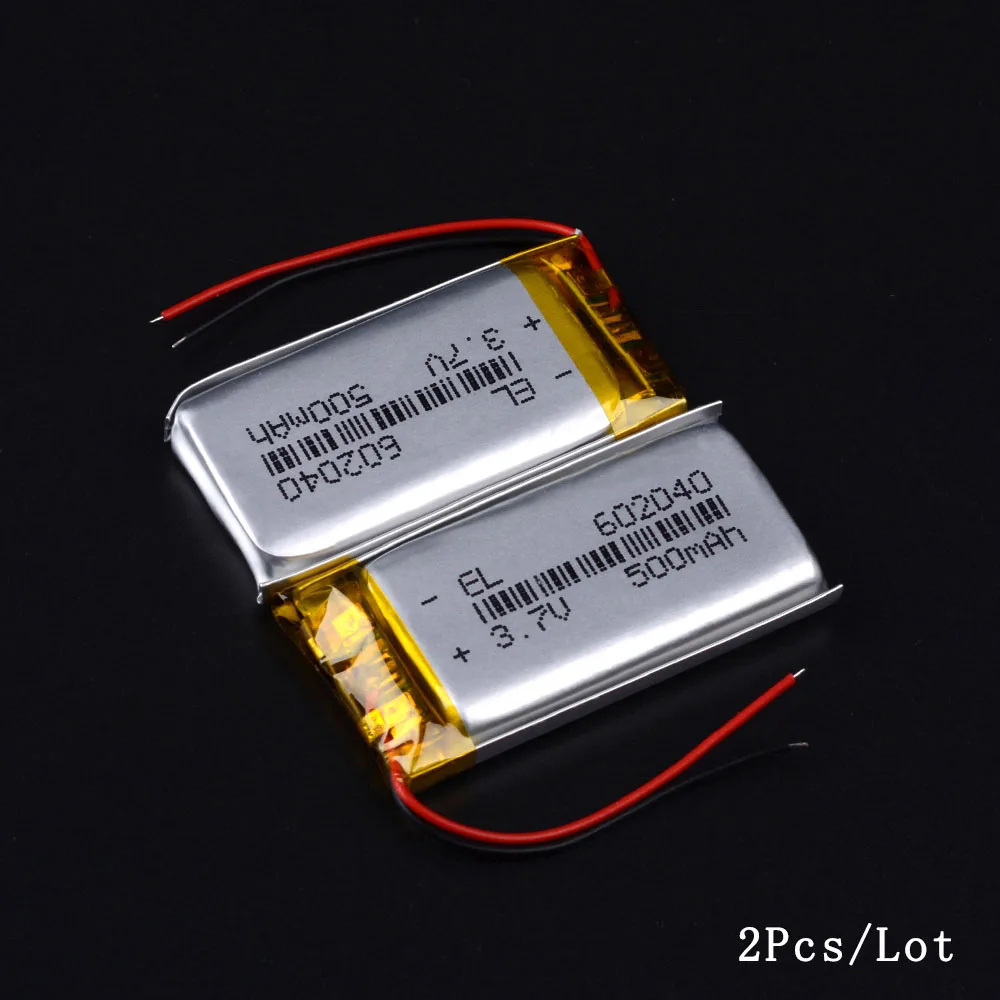 2PCS 602040 500mAh 3,7 v Li Ion Po литий-полимерные батареи для диктофона гиромиашку Автомобильный видеорегистратор зеркало gps навигация - Цвет: 2PCS