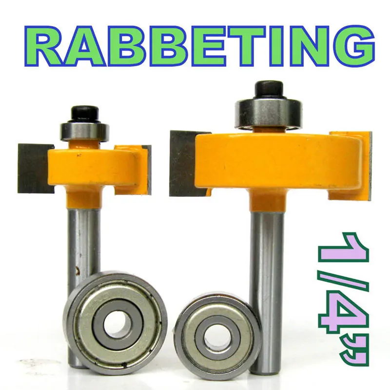 

2 pc 1/4 Shank 1/2, 3/8 Rabbeting & Slotting Router Bit w/2pc Bearings Set woodworking cutter woodworking bits