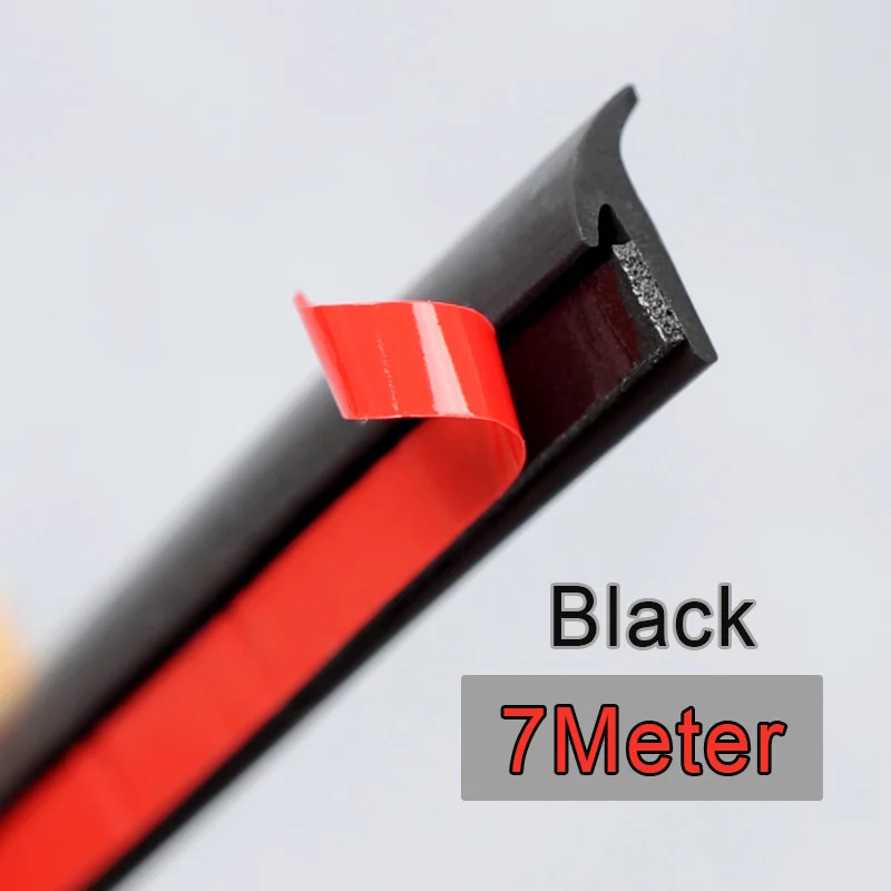 7 Meter black Универсальная автомобильная резиновая уплотнительная полоса скошенная Т-образная Автоматическая Уплотнительная резиновая уплотнительная полоска, обшивка края черного цвета для переднего бампера - Цвет: 7 Meter black
